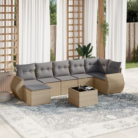 8-tlg. Garten-Sofagarnitur mit Kissen Beige Poly Rattan (1/3)
