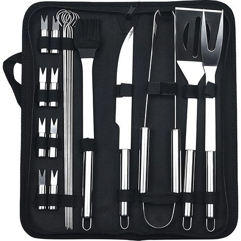 Ensemble professionnel de 20 ustensiles pour barbecue – Kit d'accessoires en acier inoxydable pour cuisine en plein air, camping, grillades et fumage (1/5)