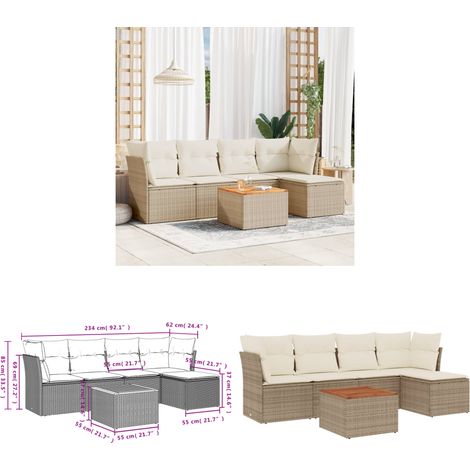 6-tlg. Garten-Sofagarnitur mit Kissen Beige Poly Rattan - Gartensorte - Gartenmöbelset - PE-Rattan Möbel - Outdoor Sofa - Lounge Set - Home & Living (1/3)