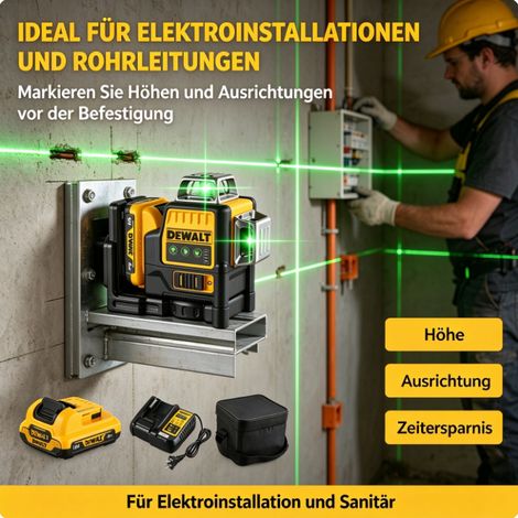DeWalt DW089LG Linienlaser mit Pulsmodus, kompatibel mit Laserdetektor, Komplettset Akku + Ladegerät