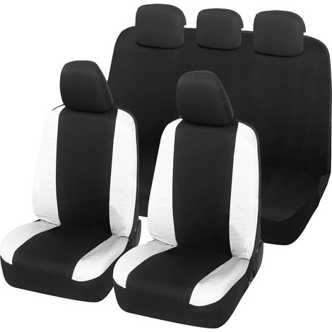 Lupex Shop – Coprisedili auto universali, compatibili per Panda Easy, anteriori e posteriori (intero), NO LOGO, in Policotone, Nero/Bianco (1/5)
