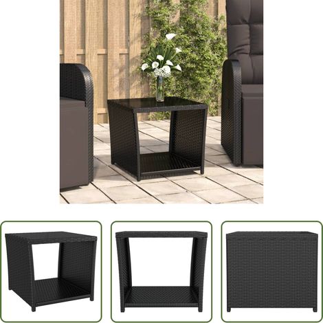 vidaXL Beistelltisch Glas -  Beistelltisch mit Glasplatte Schwarz Poly Rattan & Hartglas