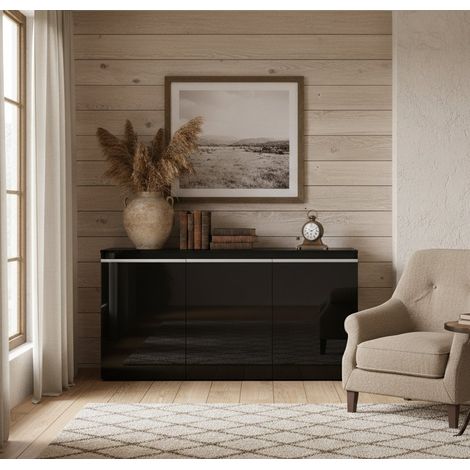 Credenza - 3 Ripiani 6 Vani, Nero Antracite, -, 150x40x81h cm Viacha