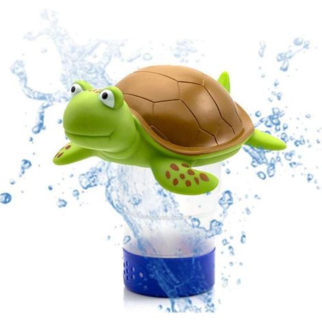 Distributeur de Chlore Flottant pour Piscine, Accessoire de Nettoyage en PVC avec Tête de Tortue Gonflable, Idéal pour Bassin et Spa - (1/2)