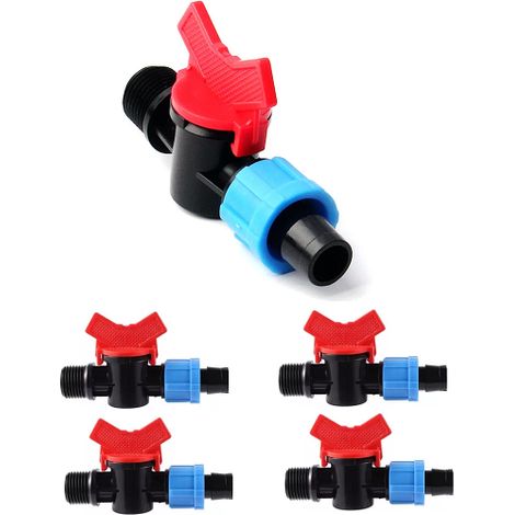 Válvula de paso cinta de riego por goteo 16mm x 1/2" rosca macho. Llave de paso pack de 5 unidades.  Llave de paso cinta de riego por goteo está hecha de plástico de alta calidad, que es duradero, (1/5)