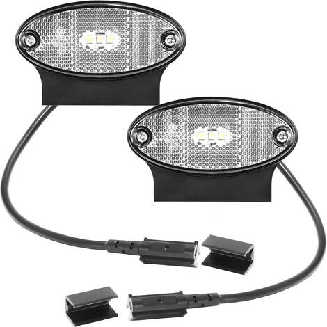 2x Feux de Position Avant Blancs de Remorque LED 12/24V Étanchéité Latérales Feux de Gabarit avec Réflecteur Feux Arrière Lampes pour Camion Voiture Bus Bateaux (1/5)