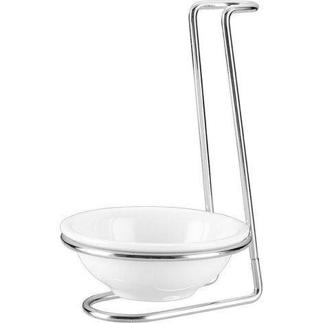 Porte-louche - Porte-ustensiles de cuisine - Porte-cuillère sur pied - Porte-bol en céramique - Porte-cuillère et spatule en bois - Argent/Blanc - Acier inoxydable/Céramique (1/5)