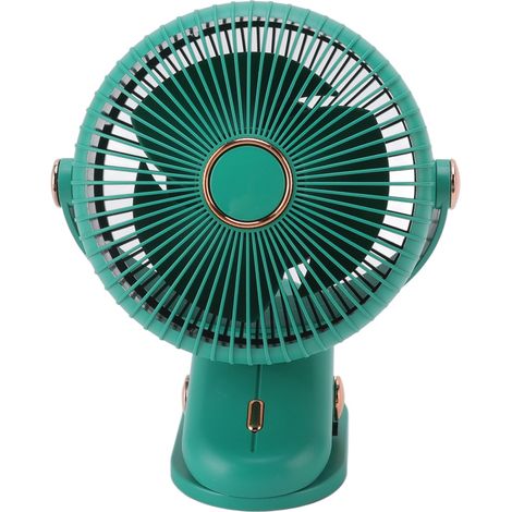 Ventilateur de bureau à pince, 3 vitesses, design sécurisé, compact et portable pour chambre, bureau ou poussette, vert (1/5)