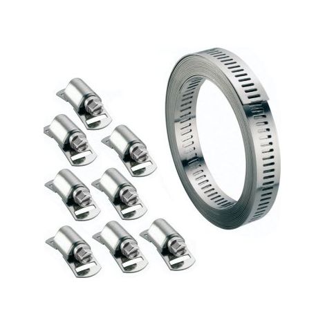 Collier bande ajourée de 3 mètres acier, larg. 8 mm + 8 têtes de serrage - BOUTTÉ (1/2)