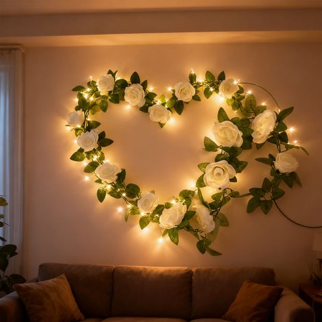 Guirnalda de rosas artificiales de satén de 2,4 m de largo con 19 flores para decorar eventos en interiores y exteriores, color blanco. (1/5)