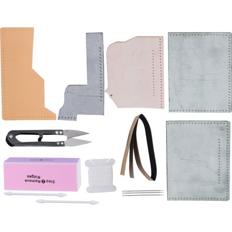 Material Package Set Leather Bear‑Shaped DIY Semi‑Finished Bag for Wallet Card Bag SublimationWood Color (1/5)