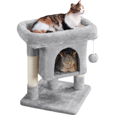 Homevive Árbol Rascador para Gatos Pequeño Torre de Gato Casetas y Condominios para Gatos Mascota Castillo 40x40x59cm Gris Claro