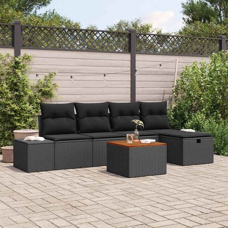 Gartensofa-set mit Kissen 6 pcs Schwarz Poly-Rattan (1/5)