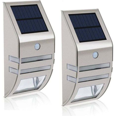 2er-Set LED-Solarleuchten – Wasserdicht – Edelstahl – Außenwandleuchten – Mit Bewegungsmelder – 90°-Weitwinkel – Beleuchtung für Garten, Terrasse und Wege