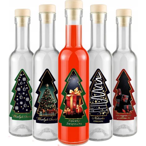 Lot de 5 bouteilles FUTURA de 250 ml avec étiquettes sapin de Noël pour teintures et vins de Noël (1/5)