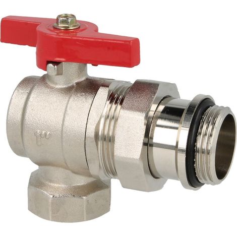 Robinet équerre laiton 3/4’’ FF x 3/4’’ FM avec raccord et poignée papillon rouge