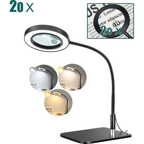 Lampe Loupe LED - Base Carrée - 20X Grossissement - Lampe de Réparation Électronique - Lampe de Bureau Multifonctionnelle - Veilleuse - Alimentation Secteur - Noire (1/5)