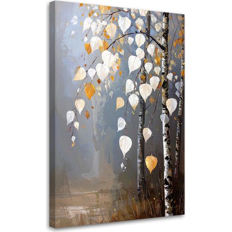 Cuadro sobre Lienzo Bosque de abedules naturaleza hojas blanco grisáceas 20x30 (1/5)
