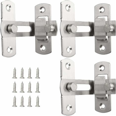 Serrure à moraillon de porte à 90 degrés, serrure à boucle de porte en acier inoxydable 3pcs, serrure coulissante de sécurité, verrou de porte, cadenas à bascule, serrure à angle droit pour porte et f (1/5)