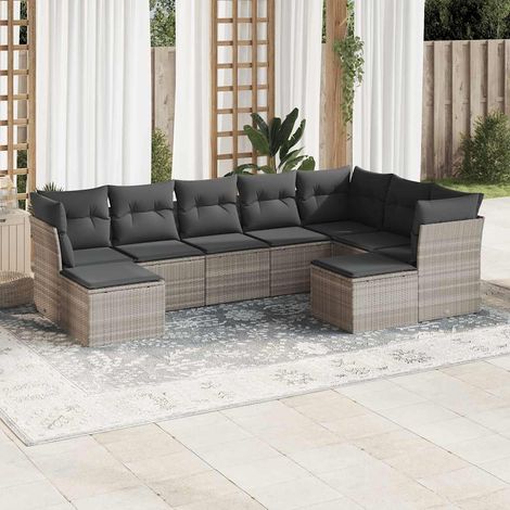 Set muebles jardín 9 pzas y cojines ratán sintético gris claro vidaXL (1/3)