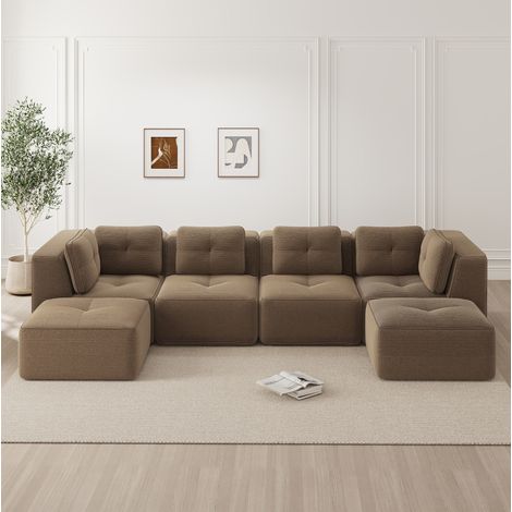 Sofá modular esquinero de corduroy marrón OKMYHOME (1/5)