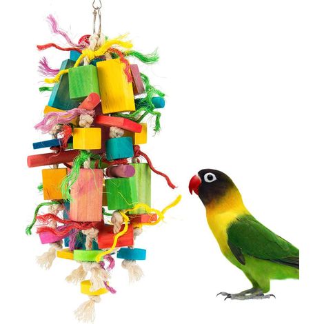 1 Pc Jouet à mâcher, blocs en bois multicolores, corde en coton, pour perroquet, cacatoès, conure (1/5)