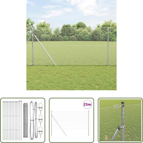 vidaXL Sécurité extérieure - Poteau de clôture. Argenté 25 x 1,4 m (treillis de 13 mm) Acier (1/5)