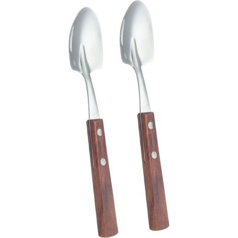 Lot de 2 cuillères à glace en acier inoxydable avec poignée bois pour (1/5)