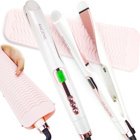 Pro Twist Hair Straightener for Women, 2 in 1 Ceramic Straightener and Curling Iron Dual Voltage with Heat Resistant Silicone Mat, LCD Display, Adjustable Temperature 130-230℃ (1/5)