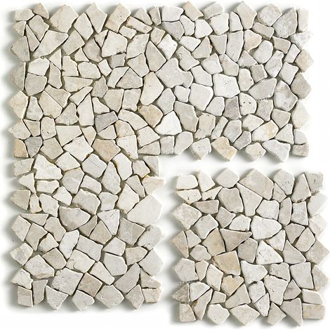 Pegane – Carrelage mosaïque en marbre naturel blanc – Boîte de 11 plaques 30x30 cm – Pour mur et sol – Épaisseur 0,9 à 1 cm