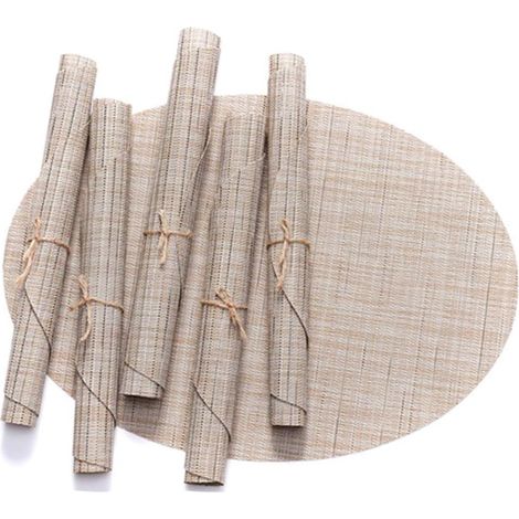 Set de table ovale – lot de 6 vinyle lavable – résistant chaleur et antidérapant – écologique – pour cuisine et table – Couleur crème (1/5)