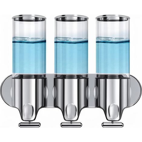 Dispensador de ducha 3 en 1 con 3 compartimentos, capacidad de 500 ml, no requiere perforación: organizador de baño de pared con bomba para champú, gel de ducha, jabón y acondicionador, fabricado en A (1/5)