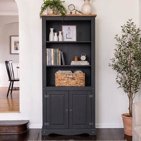 Mercers Furniture Corona Charcoal Grey 2 Door Bookcase (1/4)