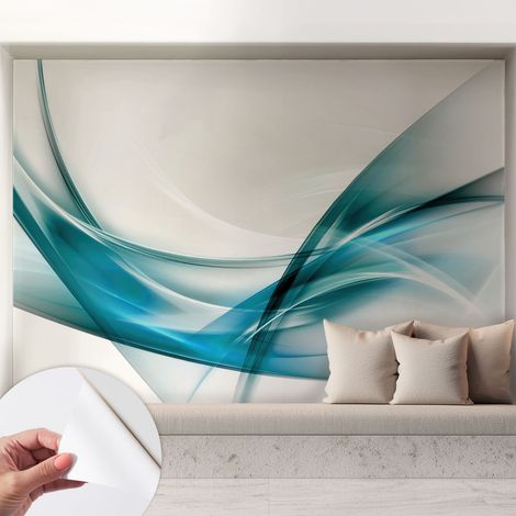 Papier peint autocollant adhésif installation rapide du papier peint durable et résistante Vagues bleues 208x146 cm (1/5)