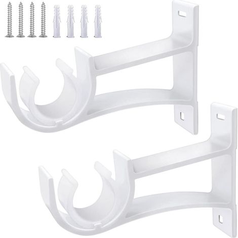 Support de tringle à rideau en métal blanc - Robuste - Pour tringle à rideau de 25 à 30 mm - 2 pièces - Blanc (1/5)