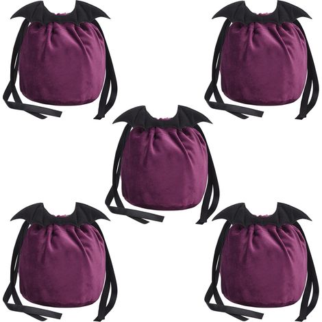 (Black Bat) Set mit 5 Samt-Geschenktüten für Halloween und Weihnachten, perfekt zum Verpacken von Süßigkeiten und anderen Geschenken. (1/2)