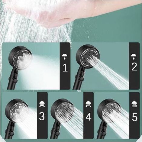 Shower Head and Hose 2m 130mm Large Powerful Flow High Pressure 5 Modes Handheld Electric Shower Head for Low Water (1/4)
