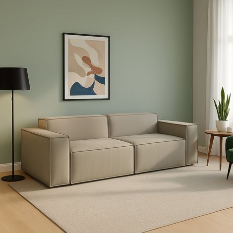 Dmora - Festes Sofa Dlongh, Lineares modulares 2-Sitzer-Sofa, 100% Made in Italy, Modernes Wohnzimmersofa aus Stoff, Cm 220x95h70, Turteltaube (1/5)