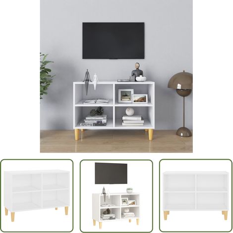The Living Store TV-Schrank mit Massivholz-Beinen Weiß 69,5x30x50 cm - TV Schrank - Sideboard - Wohnwand - Regal - Weißer TV Stand (1/5)