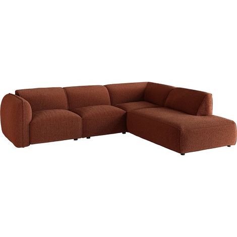 Divano componibile angolo a destra con schienale modulabile in tessuto ciniglia terracotta - CAMILIO di Maison Céphy (1/5)