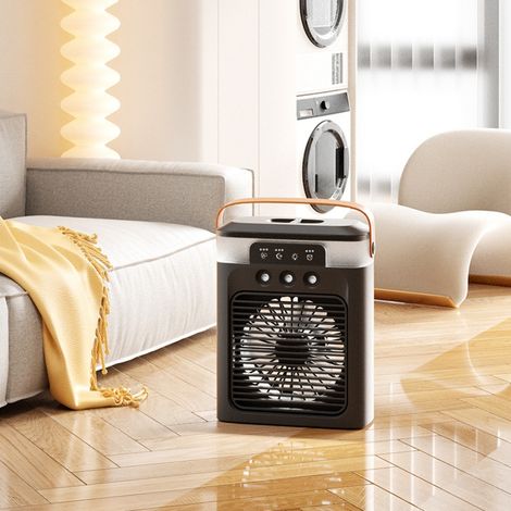 Refroidisseur d’air 3-en-1 avec brumisation colorée, humidificateur et ventilateur silencieux rechargeable – Modèle CH-520 noir sans télécommande-lsw