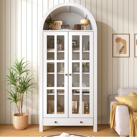 Mueble de almacenaje vitrina de MDF blanco con puertas acrílicas transparentes, 170,5 cm DESVIAE