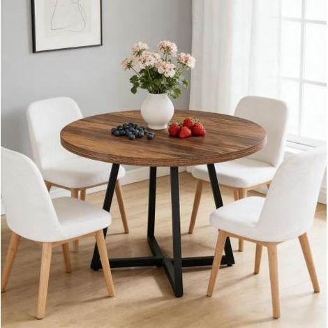 MEUBLIV Runder Tisch 80 cm Schwarz und Rustikalbraun – Industriestil (1/5)