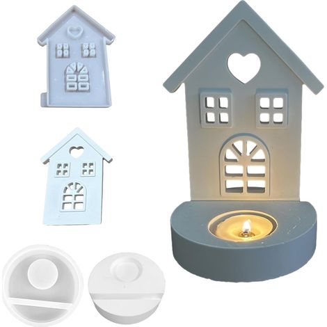 Photophore en silicone - Maison - Moule en silicone - Bougeoir en résine époxy - Bougeoir pour décoration de table de mariage, anniversaire, fête, chambre à coucher, salon, décoration de la maison, (1/5)