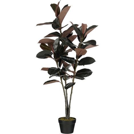 Plante artificielle caoutchouc Ficus elastica rouge-brun avec pot noir H120 x Ø80 cm - PANGIVO (1/5)