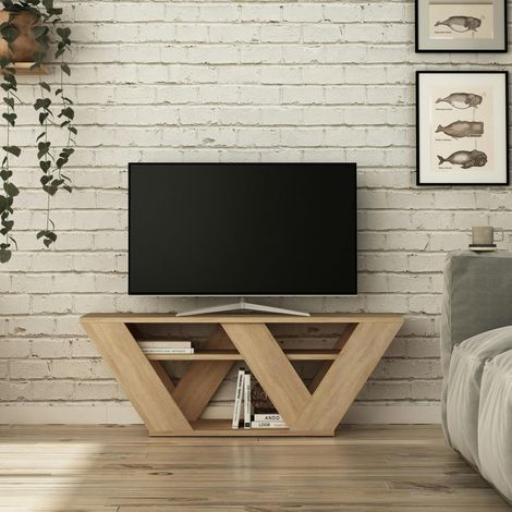 Pier Import – Meuble TV avec rangement effet bois clair – Dimensions 110x30x40 cm – Structure en MDF mélaminé – Pieds en W modernes (1/5)
