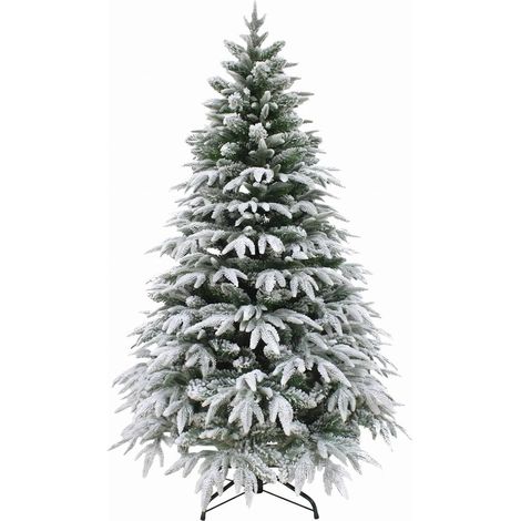 Sapin de Noël artificiel enneigé 6 pieds – Sections denses PE+PVC ultra-réalistes, support métallique stable, décoration intérieure hivernale féérique (1/5)