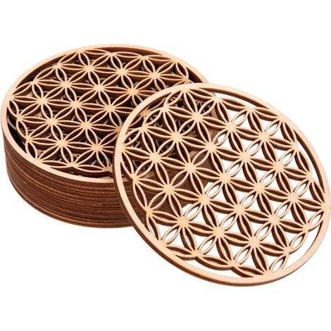 CSPARKV Untersetzer „Blume des Lebens“ – Holzuntersetzer-Set mit 10 Stück 10 x 10 cm – Blume des Lebens für Reinigung und Meditation – spirituelle Symbole aus Holz
