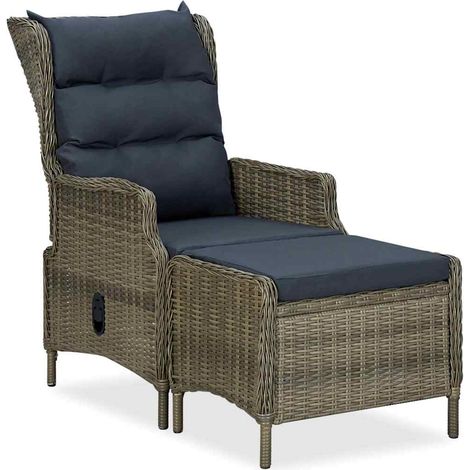 vidaXL Chaise inclinable de jardin avec tabouret Résine tressée Marron (1/5)