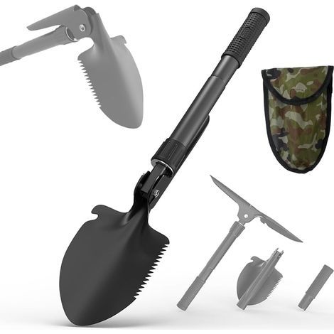 Pele pliable ultra-portable - Spade légère de taille poche pour la randonnée, le jardinage et les urgences - Mini outil pliable pour les aventures en plein air (1/5)